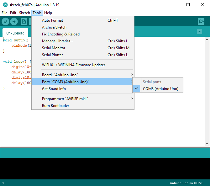 Setting the COM port