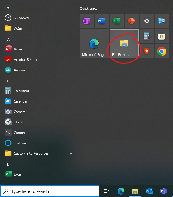 Starting the Windows File Explorer